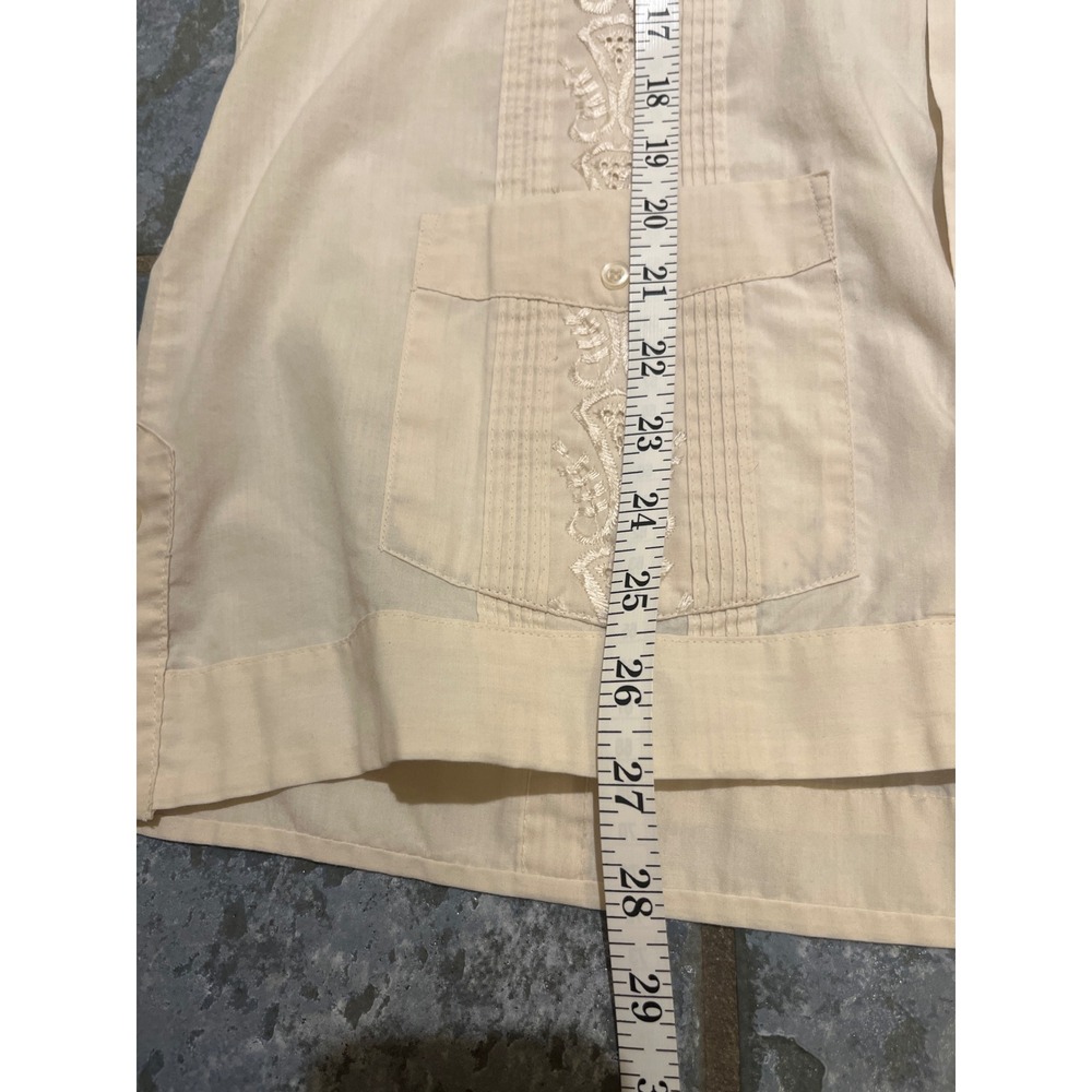 Guayabera Yucateca Mens XL Short Sleeve Embroidered Permanent Press Shirt Beige - Picture 6 of 11